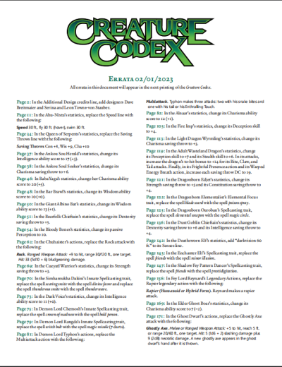 Creature Codex Errata Sheet