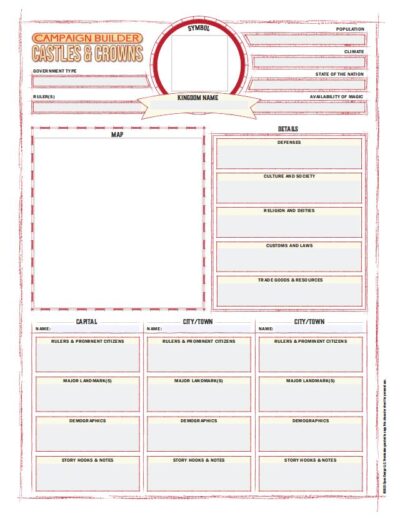 Campaign Builder: Castles & Crowns Form-Fillable Kingdom Sheet (PDF)