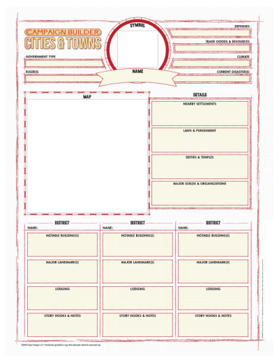 Campaign Builder: Cities and Towns City Record Sheet