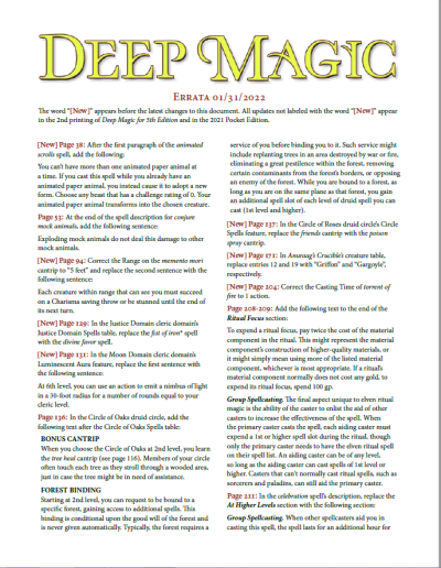 Deep Magic for 5th Edition Errata Sheet (PDF)