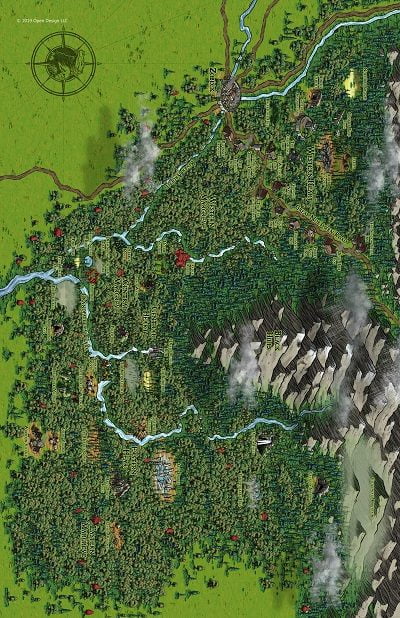 Forest Map with Rivers and Mountains