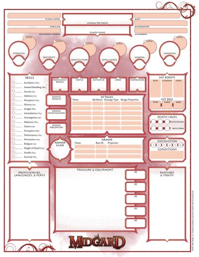 Midgard Character Sheet (5th Edition) (PDF)