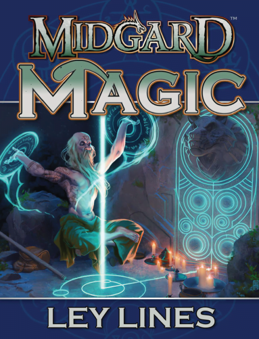 Midgard Magic cover wizard calling on magical power at a standing stone ley nexus