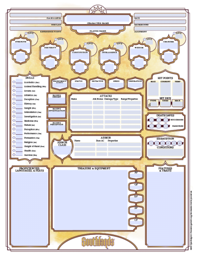 Southlands Character Sheet (5th Edition) (PDF)