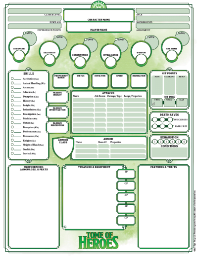 Tome of Heroes Character Sheet (5th Edition) (PDF)