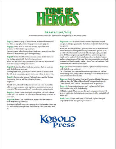 Tome of Heroes Errata Sheet